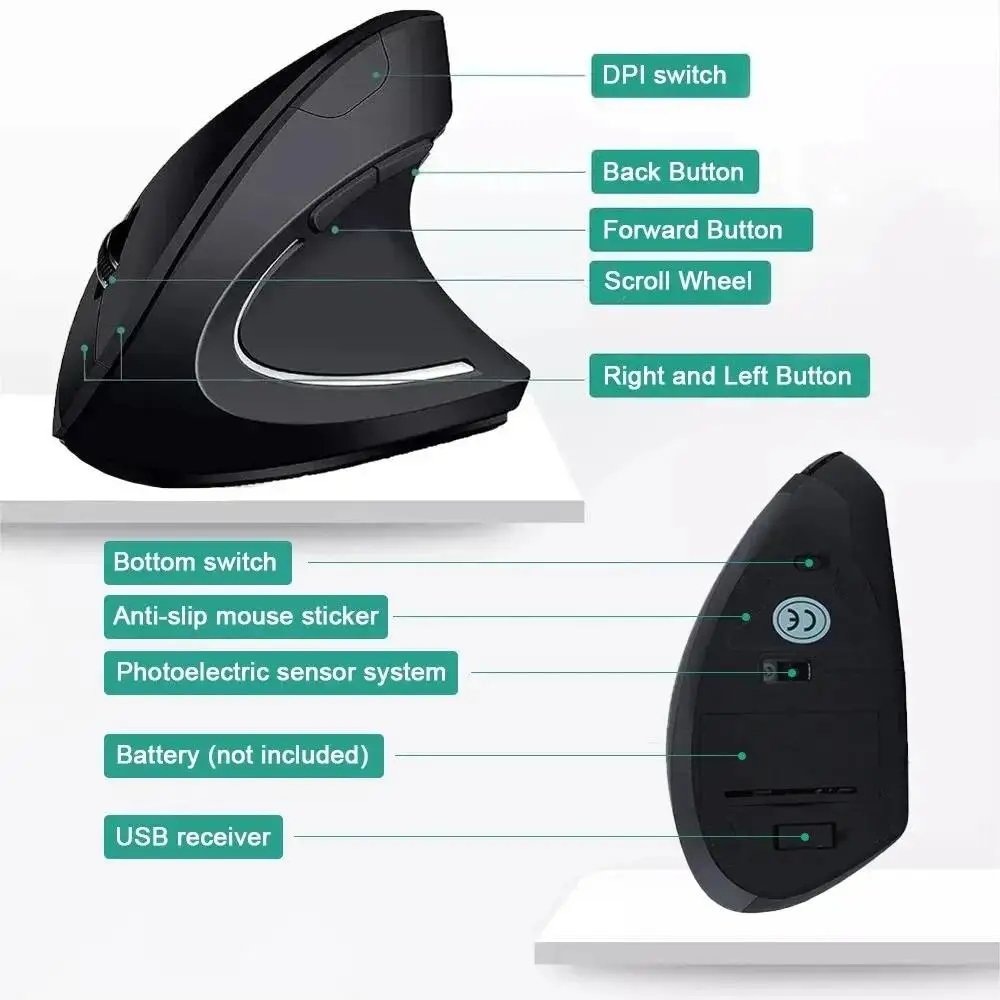 Vertical Ergonomic Portable Wired 2.4G USB Battery Wireless Mouse - Image 3