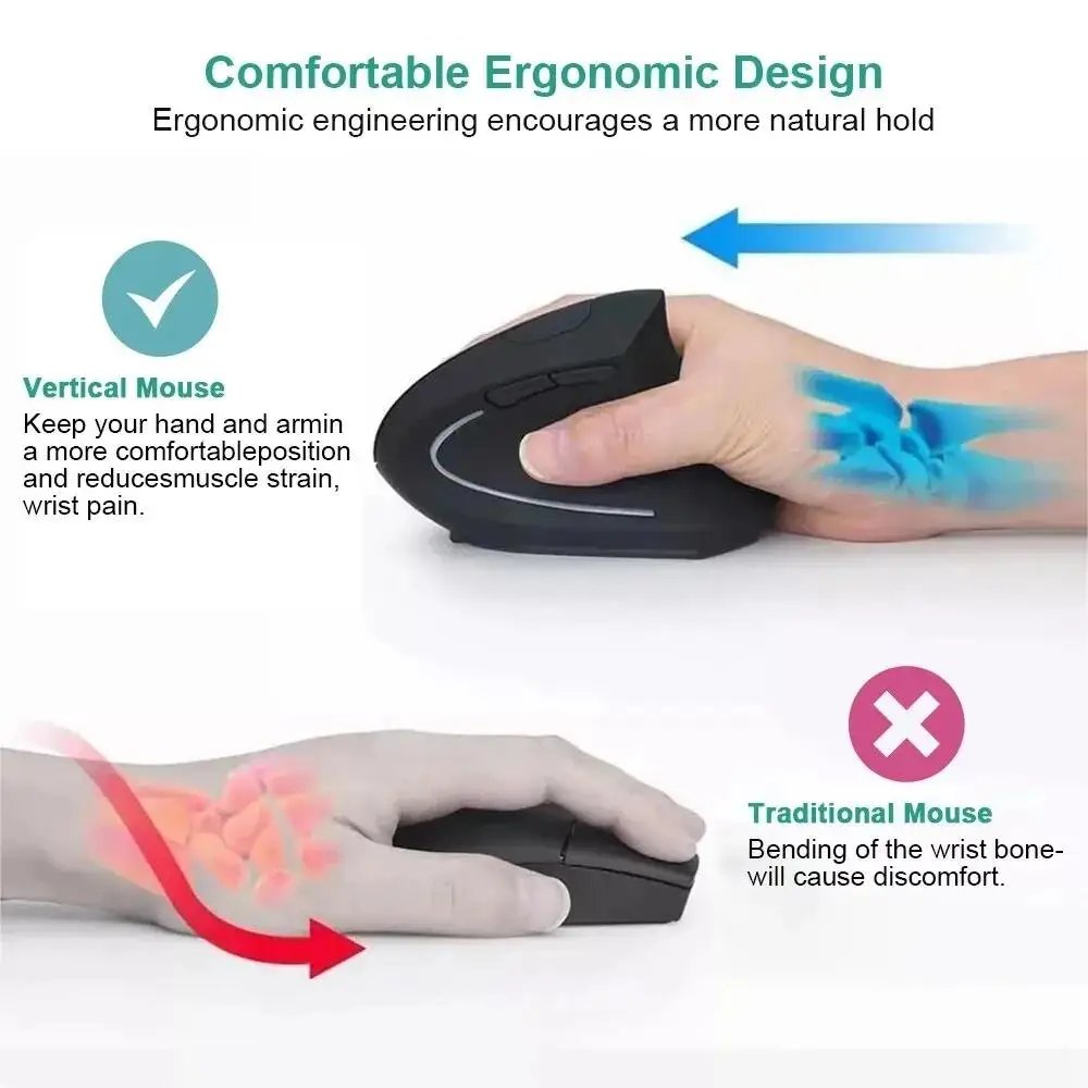 Vertical Ergonomic Portable Wired 2.4G USB Battery Wireless Mouse - Image 5
